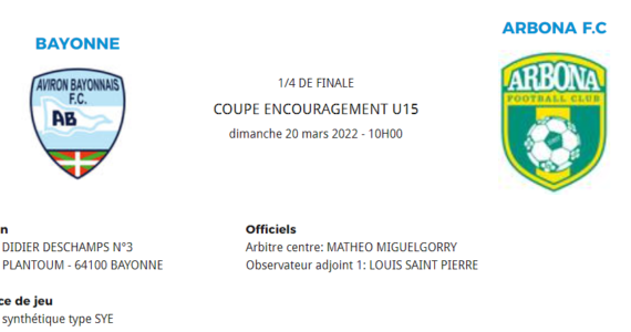 1/4 de finale de la Coupe d’Encouragement U15.